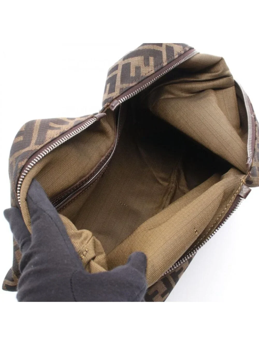 Fendi Shoulder Bag Zucca Brown Black Canvas Leather